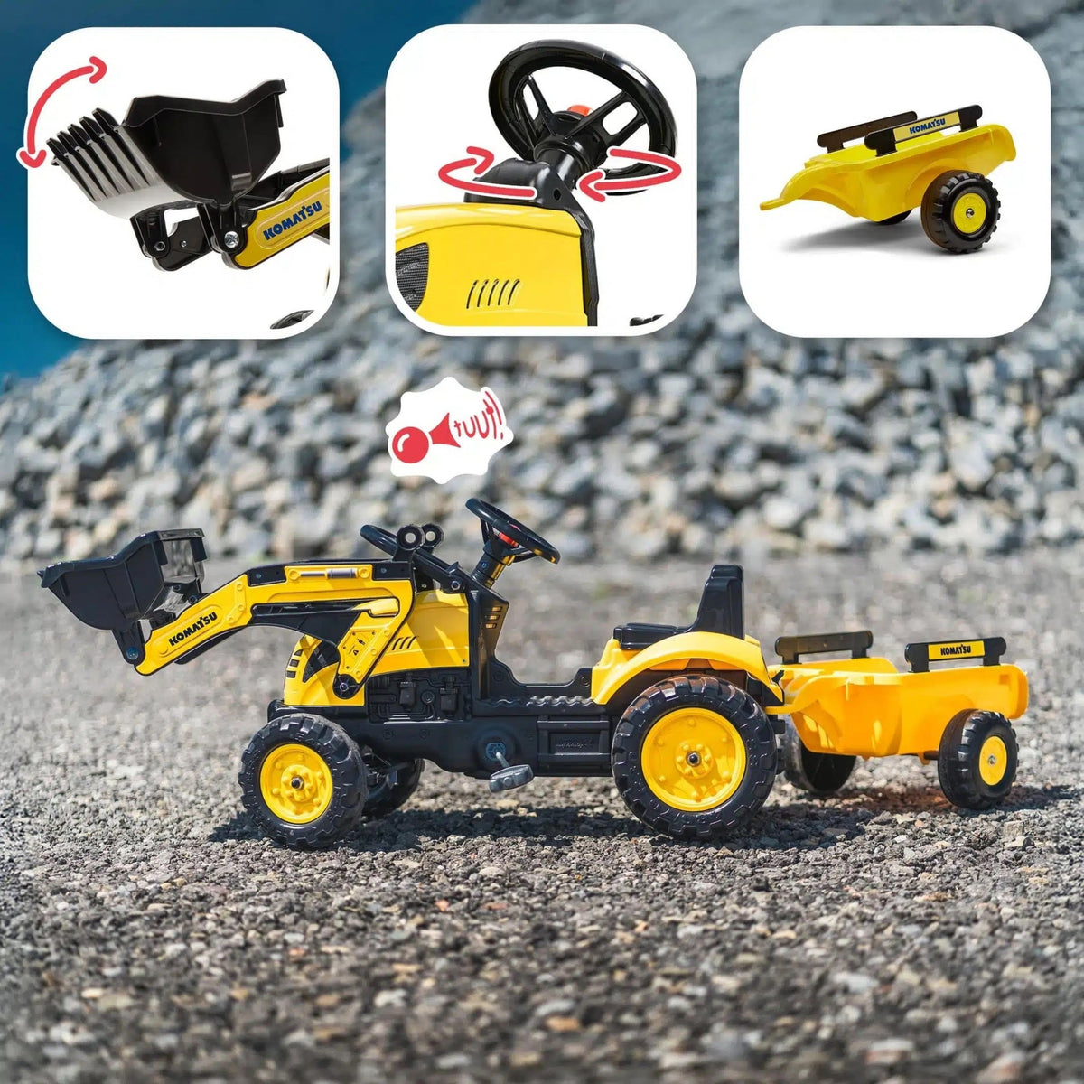 FALK Traktor na Pedały Koparka Komatsu z Przyczepą i Łyżką 2-5 Lat
