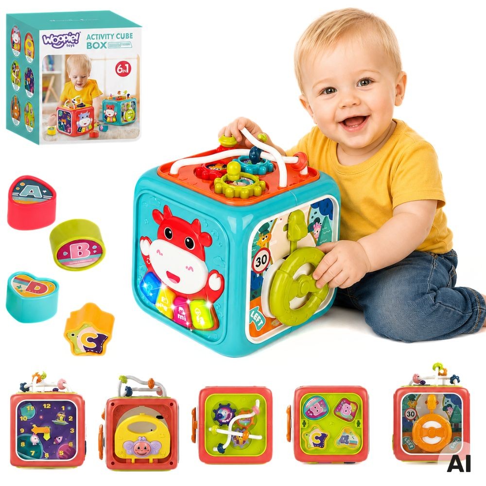 WOOPIE BABY Interaktywna Kostka Sensoryczna Edukacyjna Montessori Sorter 6w1
