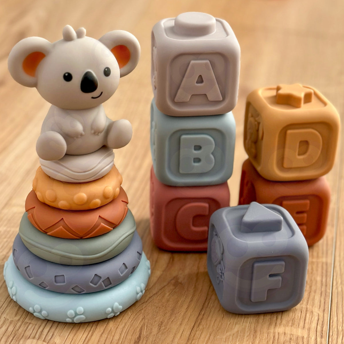 WOOPIE BABY Miękkie Gumowe Klocki Sensoryczne Zestaw 3w1 Miś
