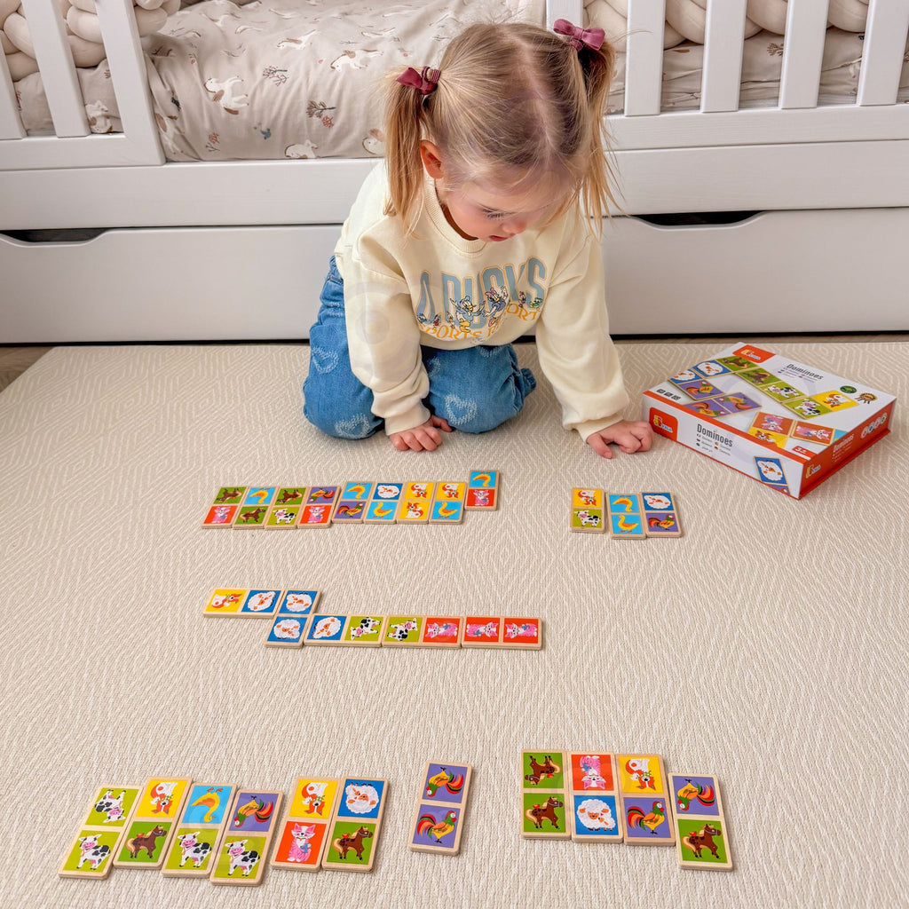 VIGA Edukacyjne Klocki Domino Drewniane gra Farma 28 elementów Montessori
