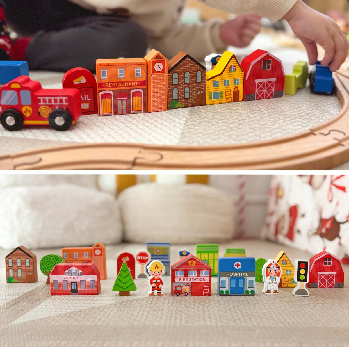 TOOKY TOY Drewniany Zestaw Budynków i Figurek Miasto
