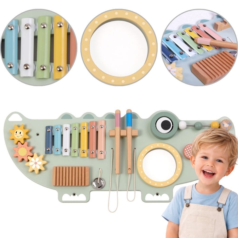 TOOKY TOY Drewniana Tablica Manipulacyjna Krokodyl 3 el.