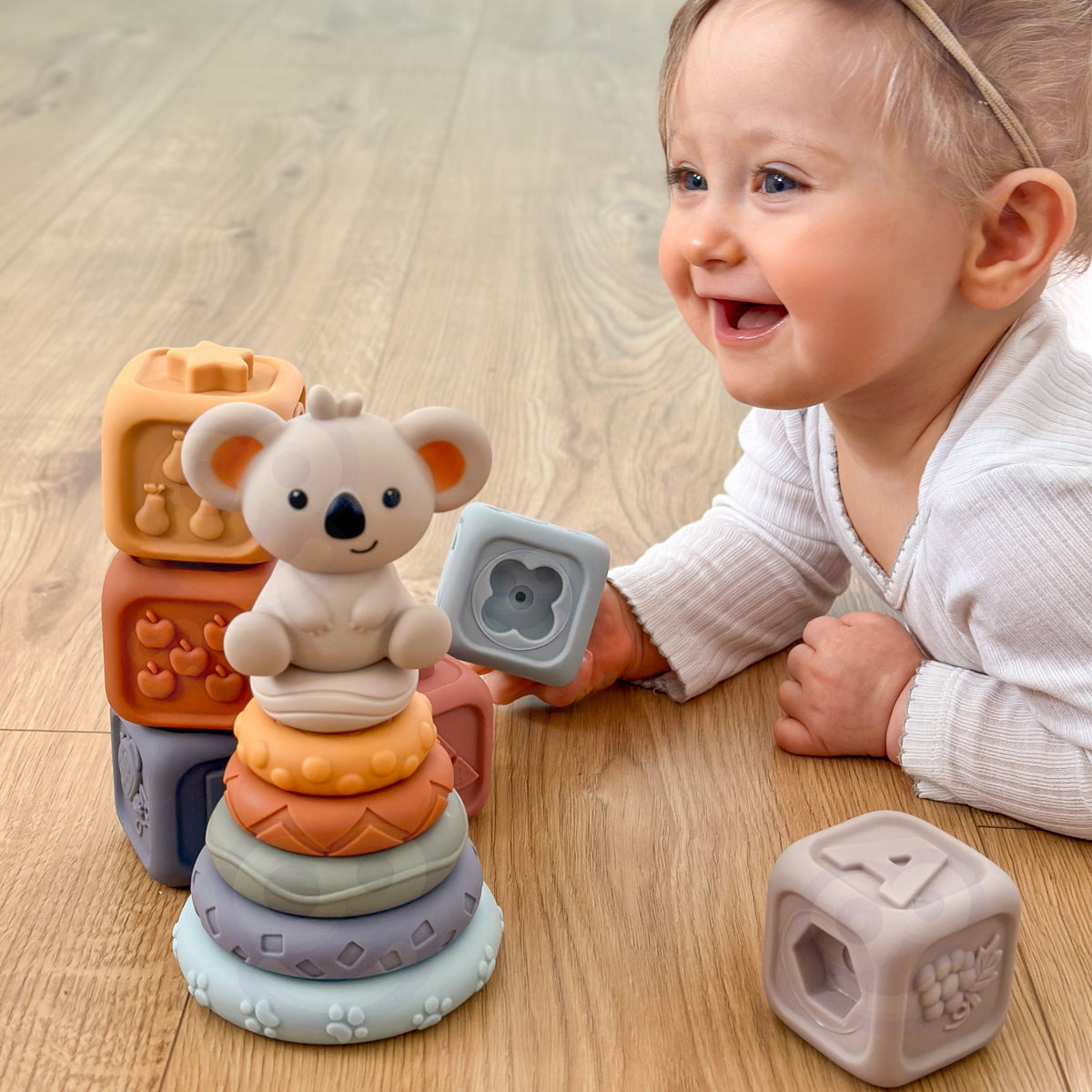 WOOPIE BABY Miękkie Gumowe Klocki Sensoryczne Zestaw 3w1 Miś