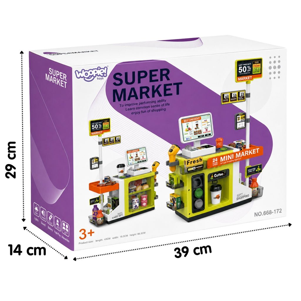 WOOPIE Kasa Sklepowa Samoobsługowa Mini Market Ekspres Akcesoria