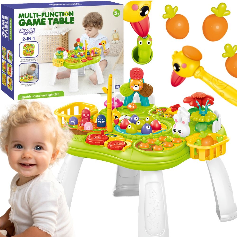 WOOPIE BABY Stolik Edukacyjny Interaktywny 2w1 Gra Łowienie Rybek Młotek Sorter Dźwięk Światło