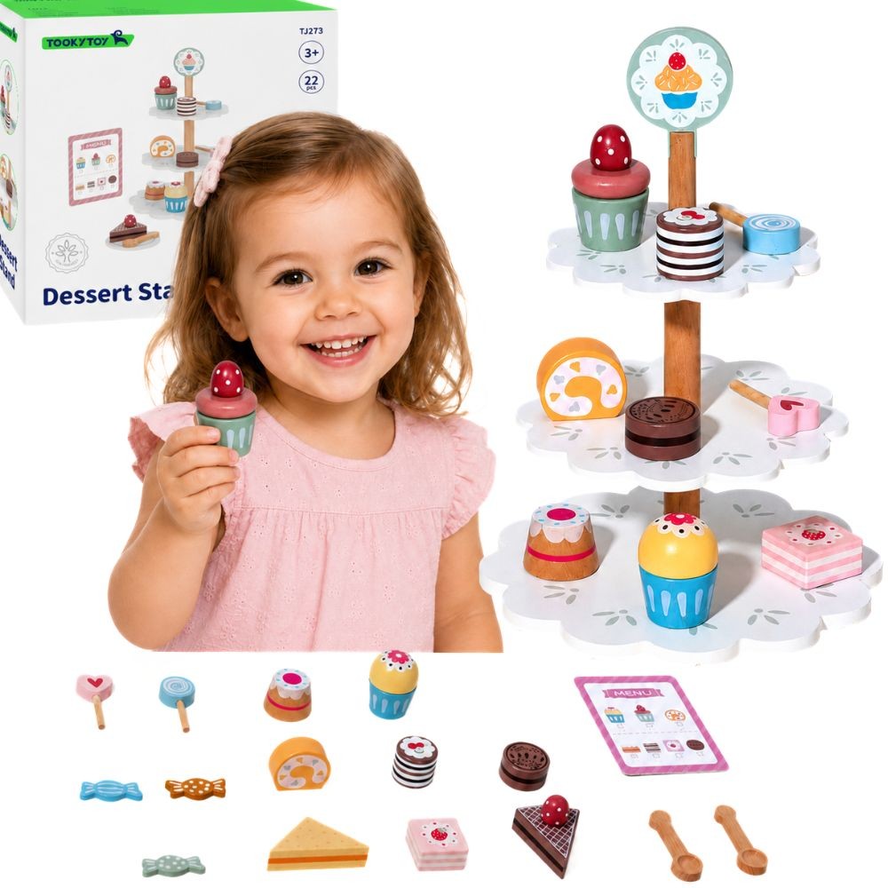 TOOKY TOY Patera Słodkości Drewniany Stojak Babeczki Ciasta