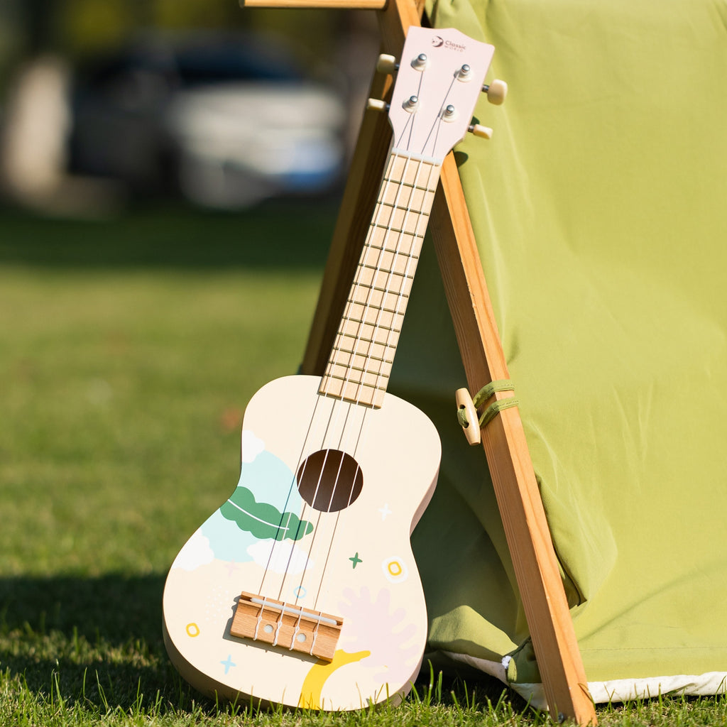 CLASSIC WORLD Drewniane Ukulele Gitara dla Dzieci Różowa
