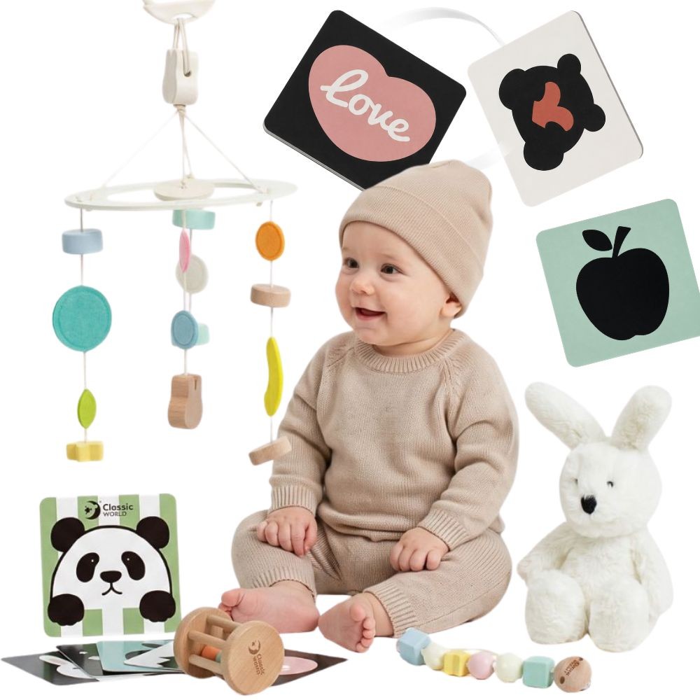 CLASSIC WORLD Prezent dla Niemowlaka Box Baby Shower Gryzak Przytulanka