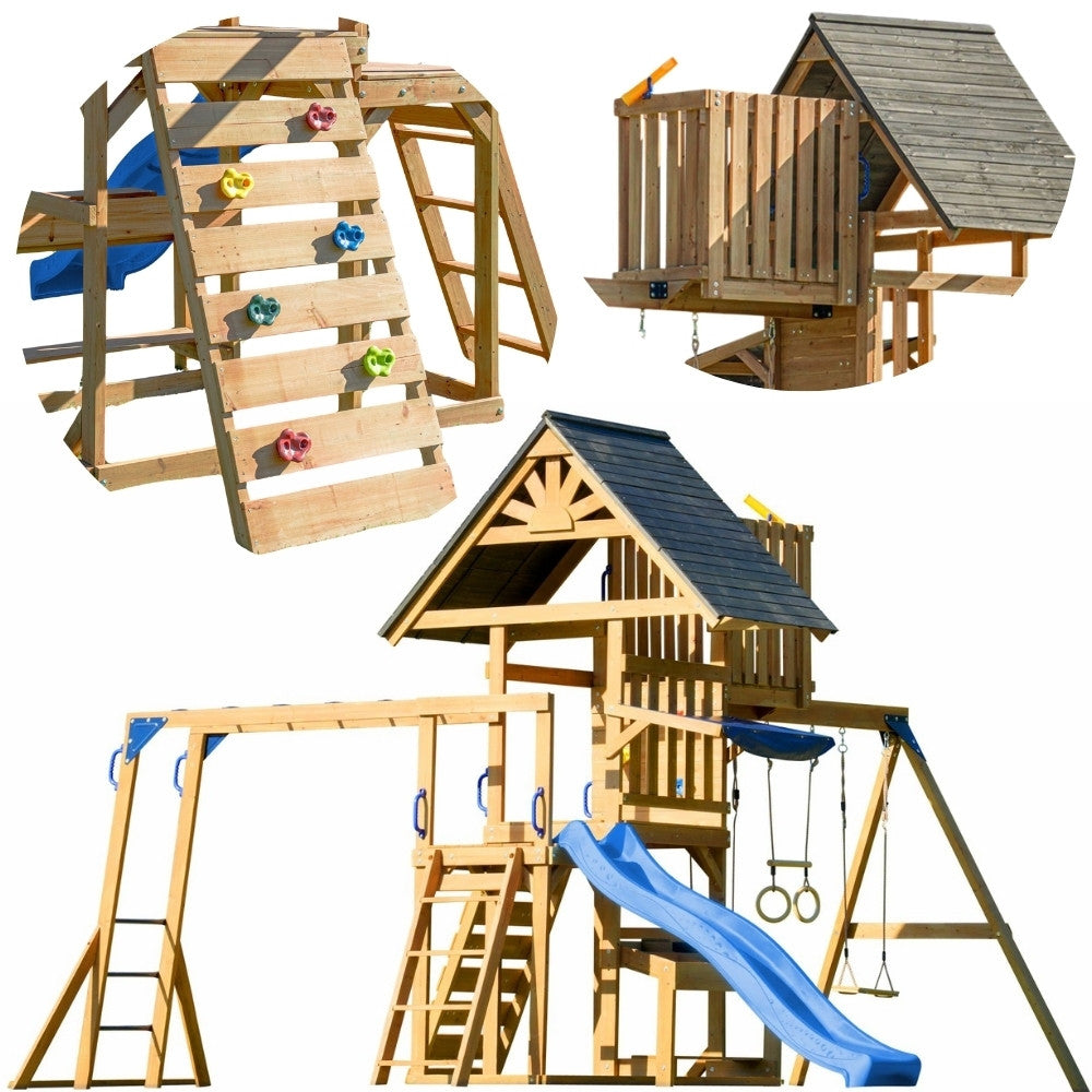 AXI Mitch play tower - Duży Plac Zabaw Drewniany Zjeżdżalnia Hustawki Ścianka Wspinaczkowa + Wieża