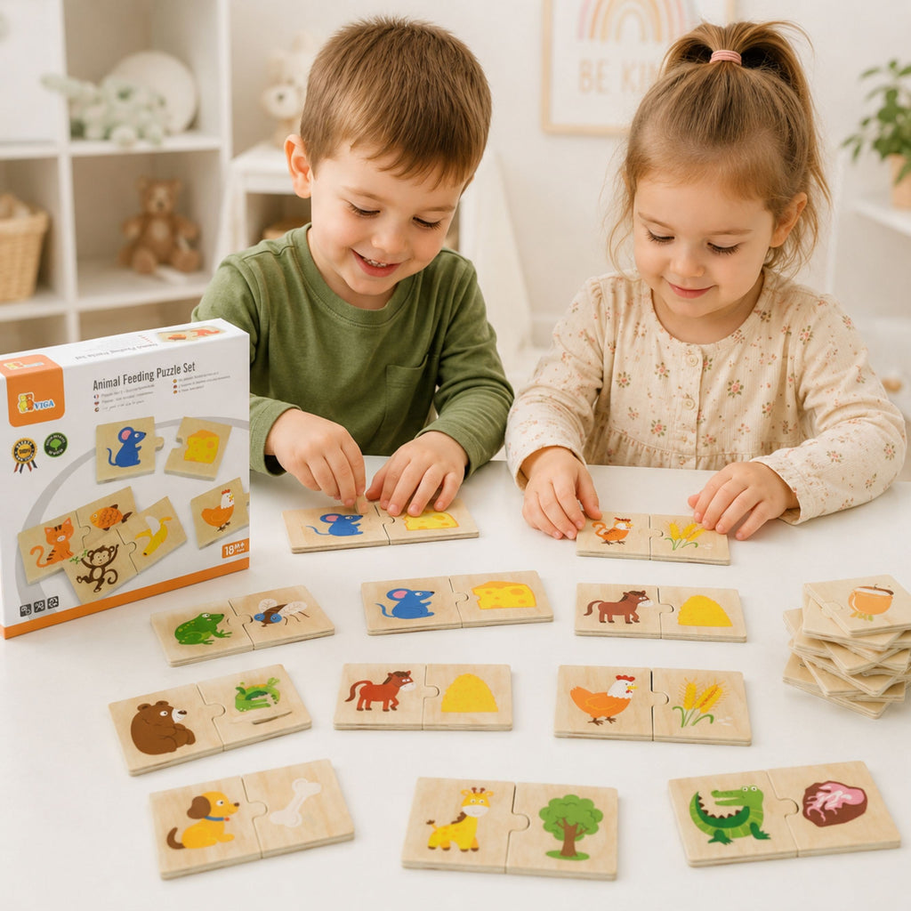 VIGA Drewniane Puzzle Nakarm Zwierzątko Co jedzą Zwierzęta Układanka