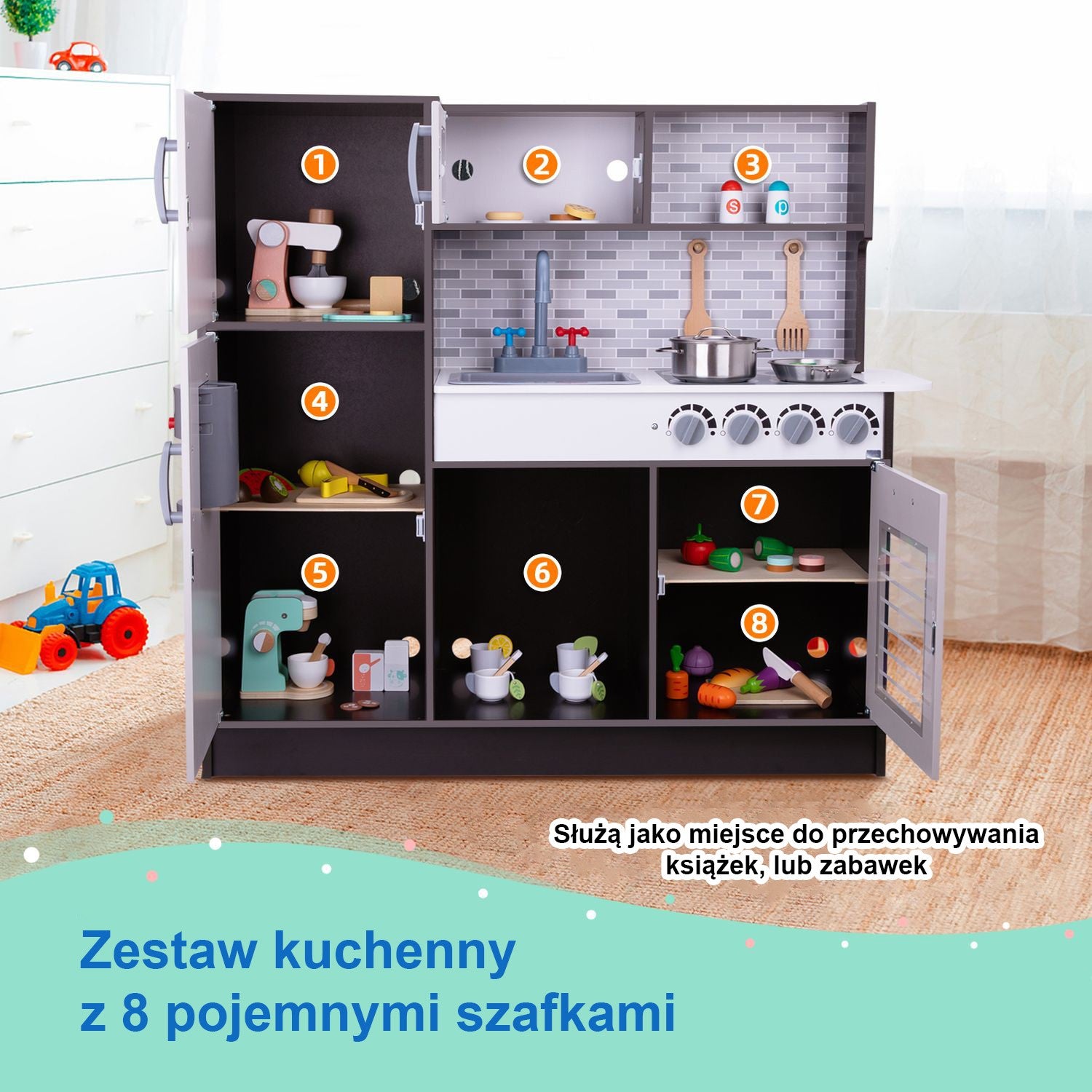 TOOKY TOY Kuchnia Drewniana Nowoczesna Akcesoria