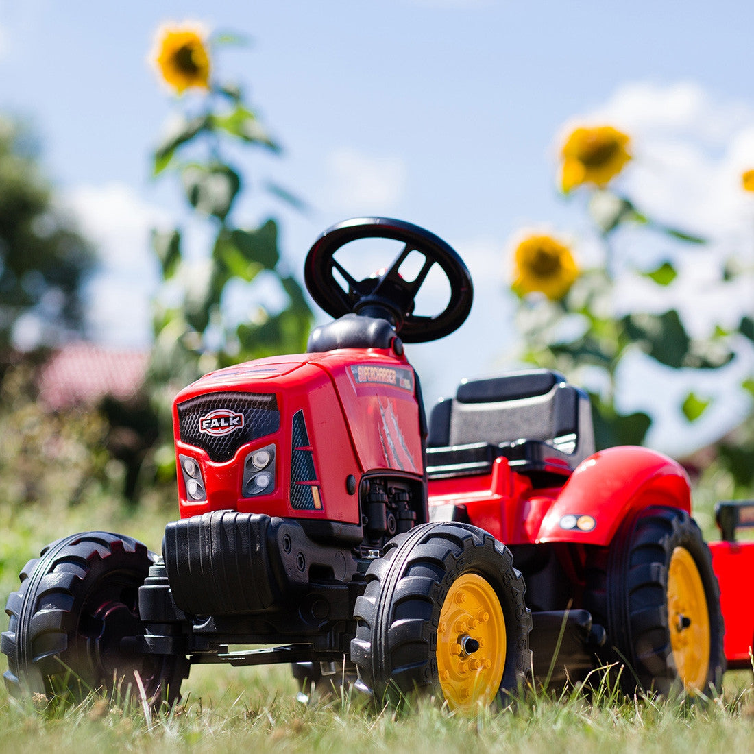 FALK Traktor na Pedały Supercharger z Przyczepą i Otwieraną Maską Czerwony 2-5 lat