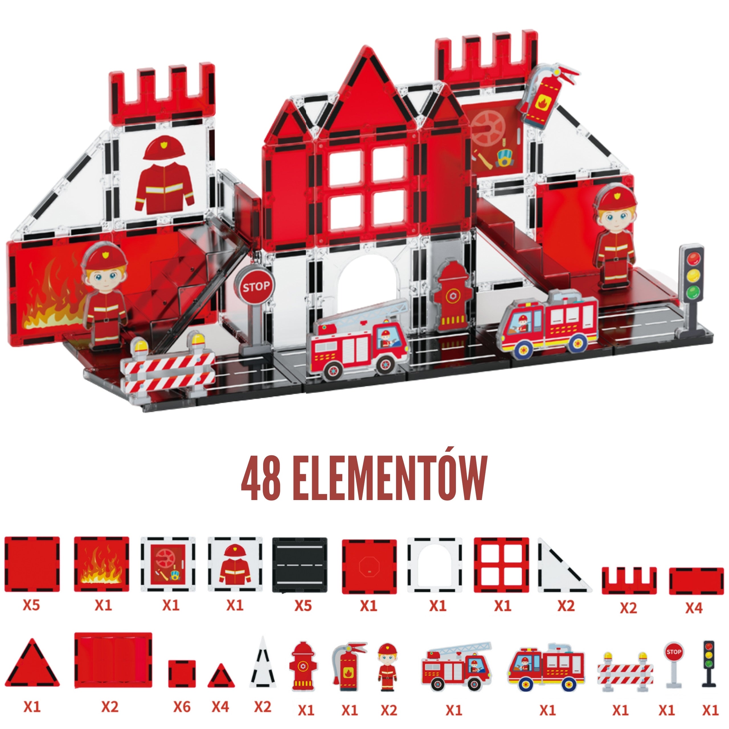 WOOPIE Klocki Magnetyczne 3D Zestaw Straż Pożarna 48el.