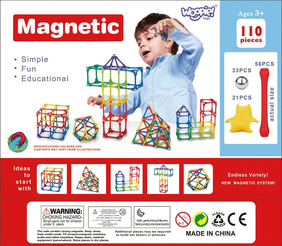 WOOPIE Klocki Magnetyczne Konstrukcyjne Układanka Kreatywna 110 el.