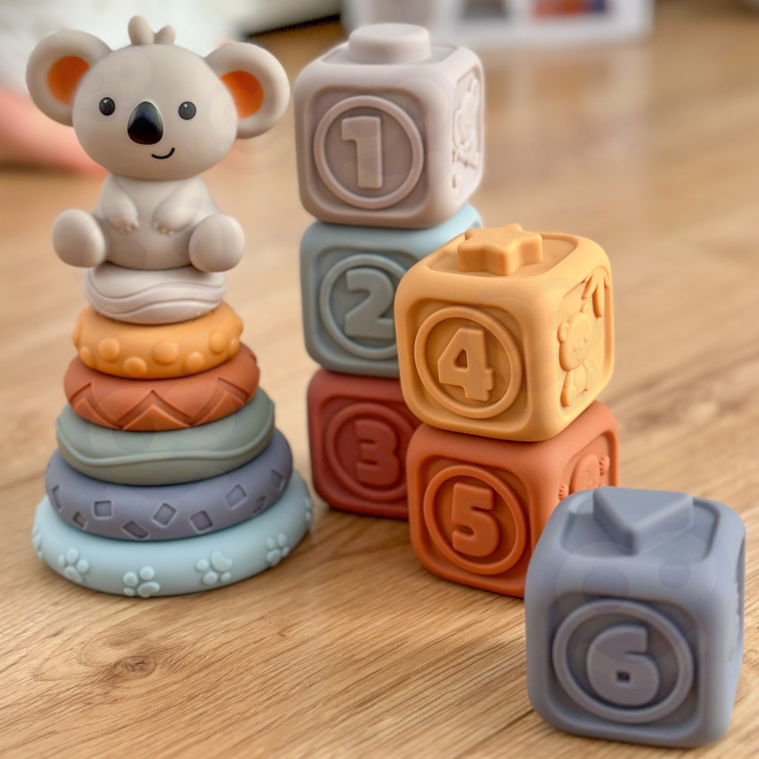 WOOPIE BABY Miękkie Gumowe Klocki Sensoryczne Zestaw 3w1 Miś