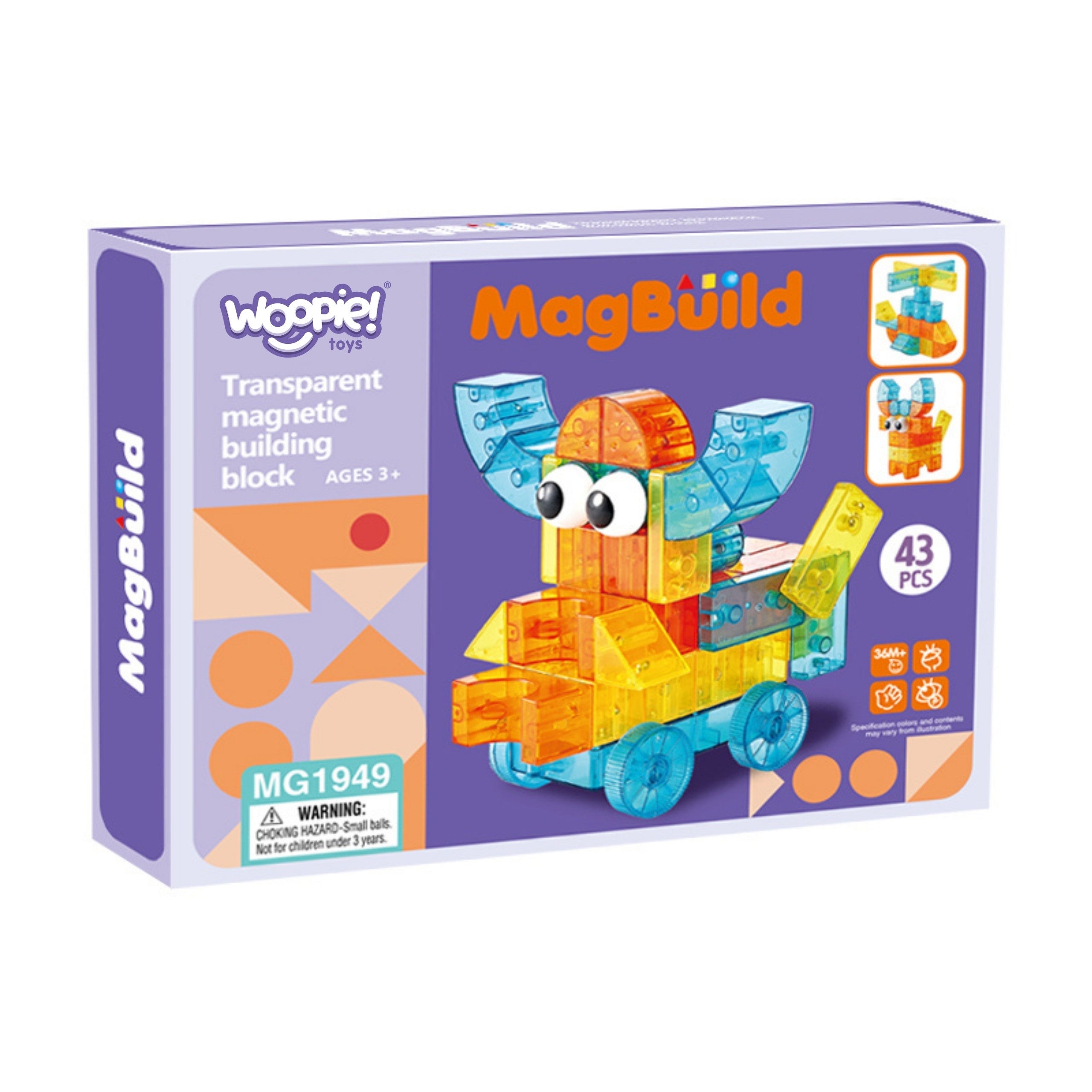 WOOPIE Przezroczyste Magnetyczne Klocki Konstrukcyjne 43 el.
