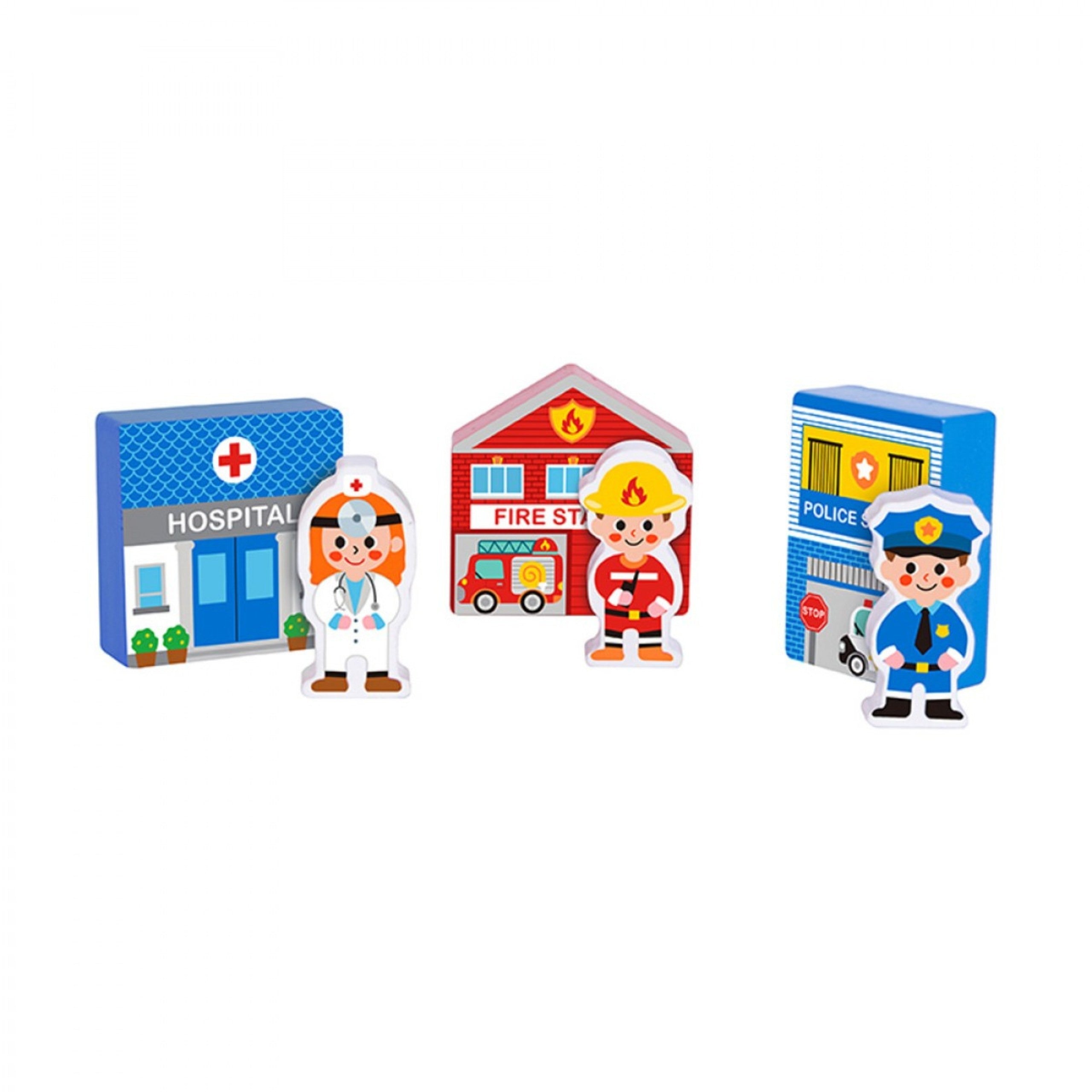 TOOKY TOY Drewniany Zestaw Budynków i Figurek Miasto