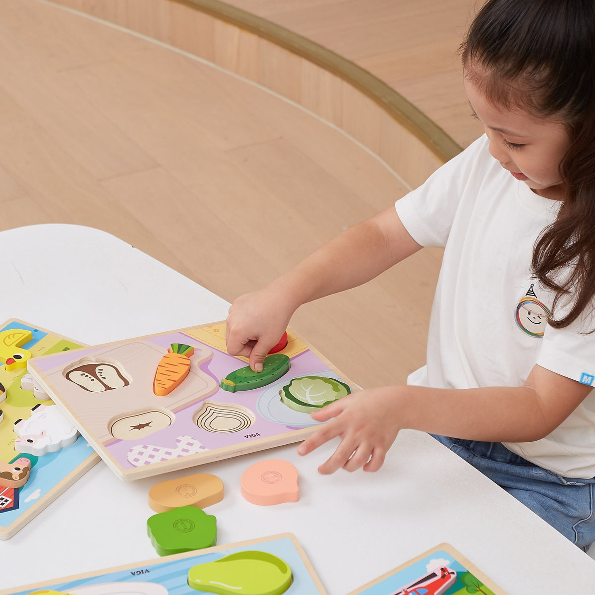 VIGA Drewniane Puzzle Układanka Montessori 2w1 Figurki Warzywa Edukacyjna
