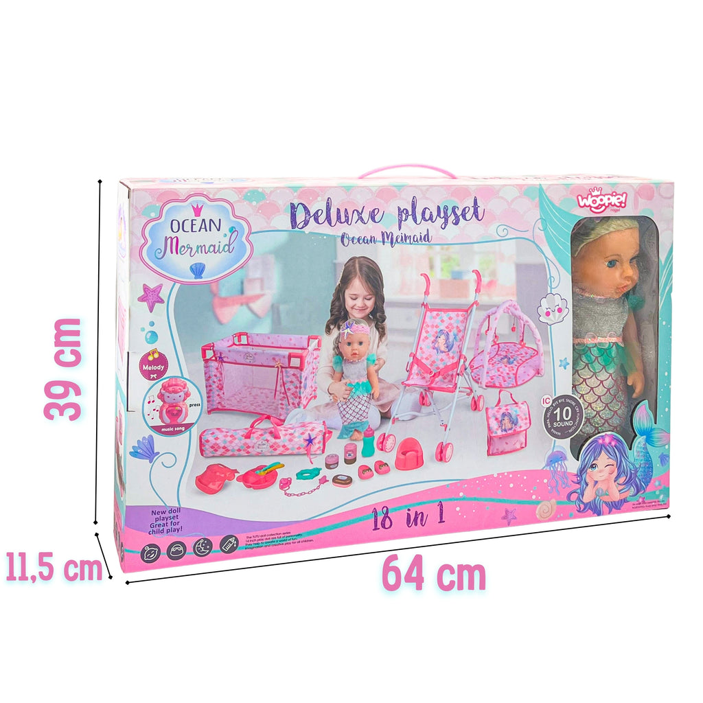 WOOPIE ROYAL Lalka Bobas 36 cm Syrenka Interaktywna Zestaw XXL Opiekunka 18w1