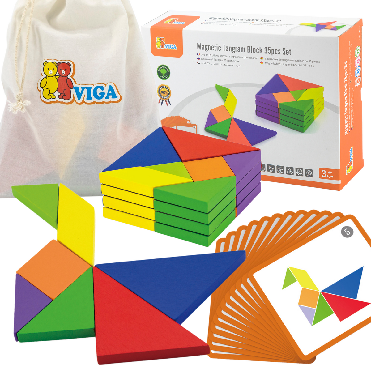 VIGA Tangram Drewniana Gra Logiczna Układanka Certyfikat FSC