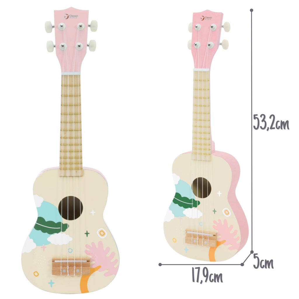 CLASSIC WORLD Drewniane Ukulele Gitara dla Dzieci Różowa