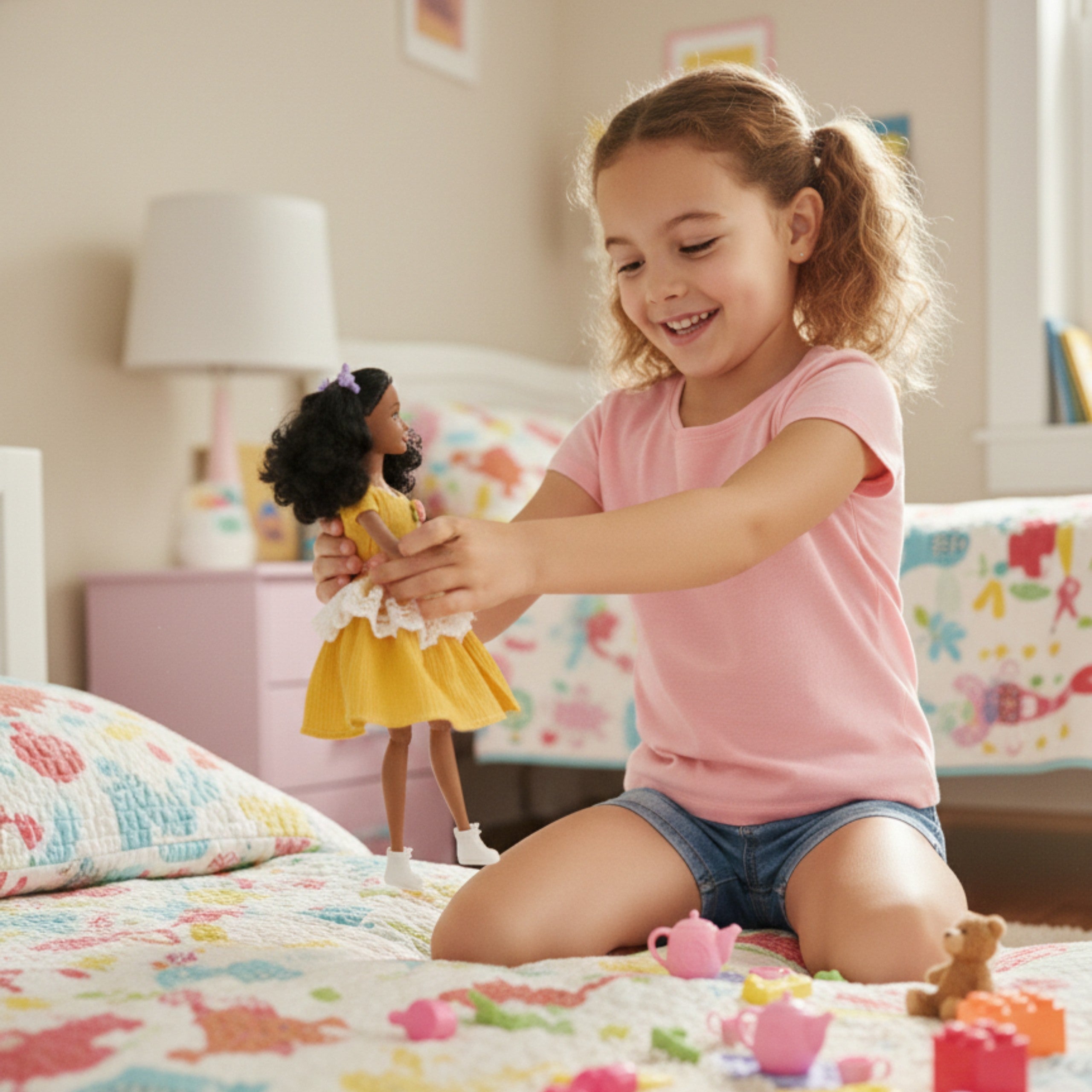 WOOPIE ROYAL Lalka Emi 32 cm Modny Strój i Piękne Czarne Włosy
