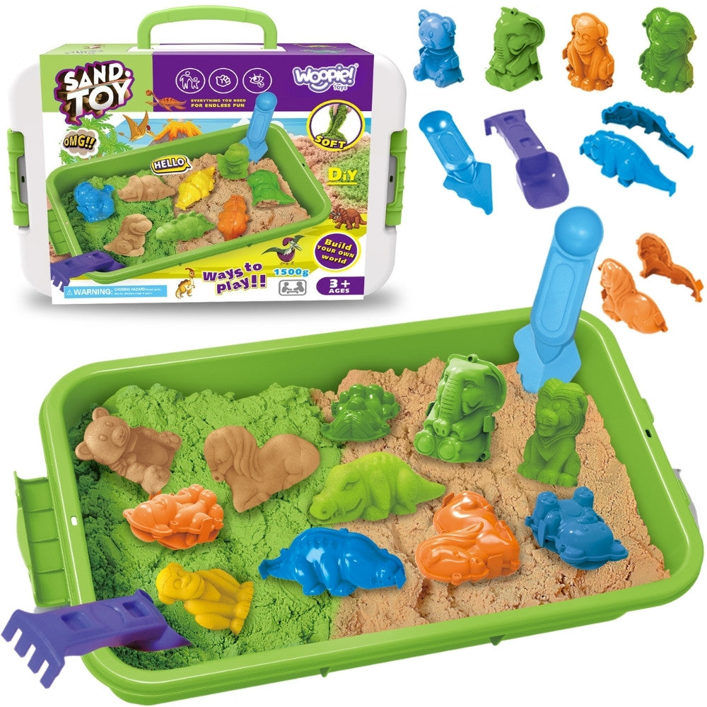 WOOPIE Piasek Kinetyczny 1,5 kg Zestaw XXL ZOO Safari Stolik z Foremkami