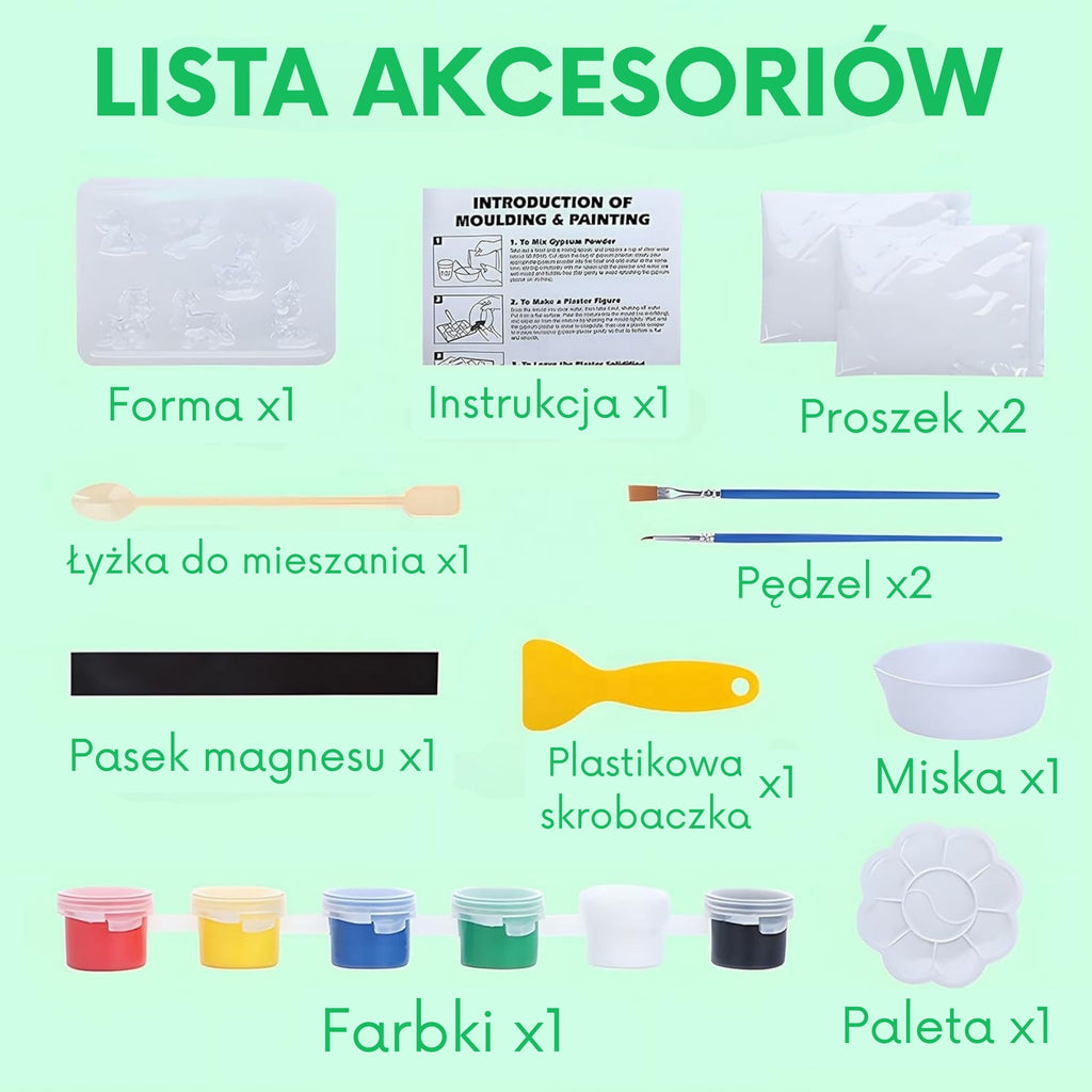 WOOPIE Zestaw Kreatywny z Farbami DIY Zrób Odlewy Gipsowe Figurki i Pomaluj - Zestaw Zwierzątka