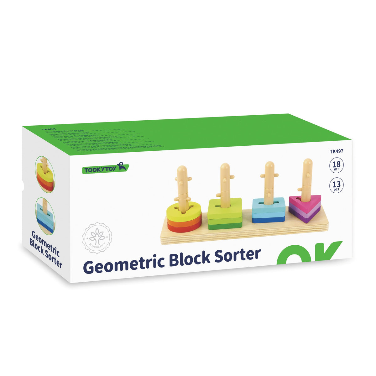 TOOKY TOY Sorter Kształtów z Kolorowymi Blokami Montessori