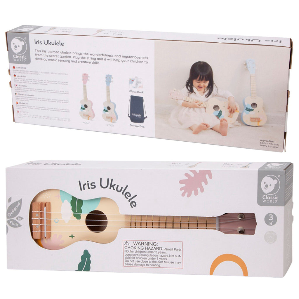 CLASSIC WORLD Drewniane Ukulele Gitara dla Dzieci Różowa