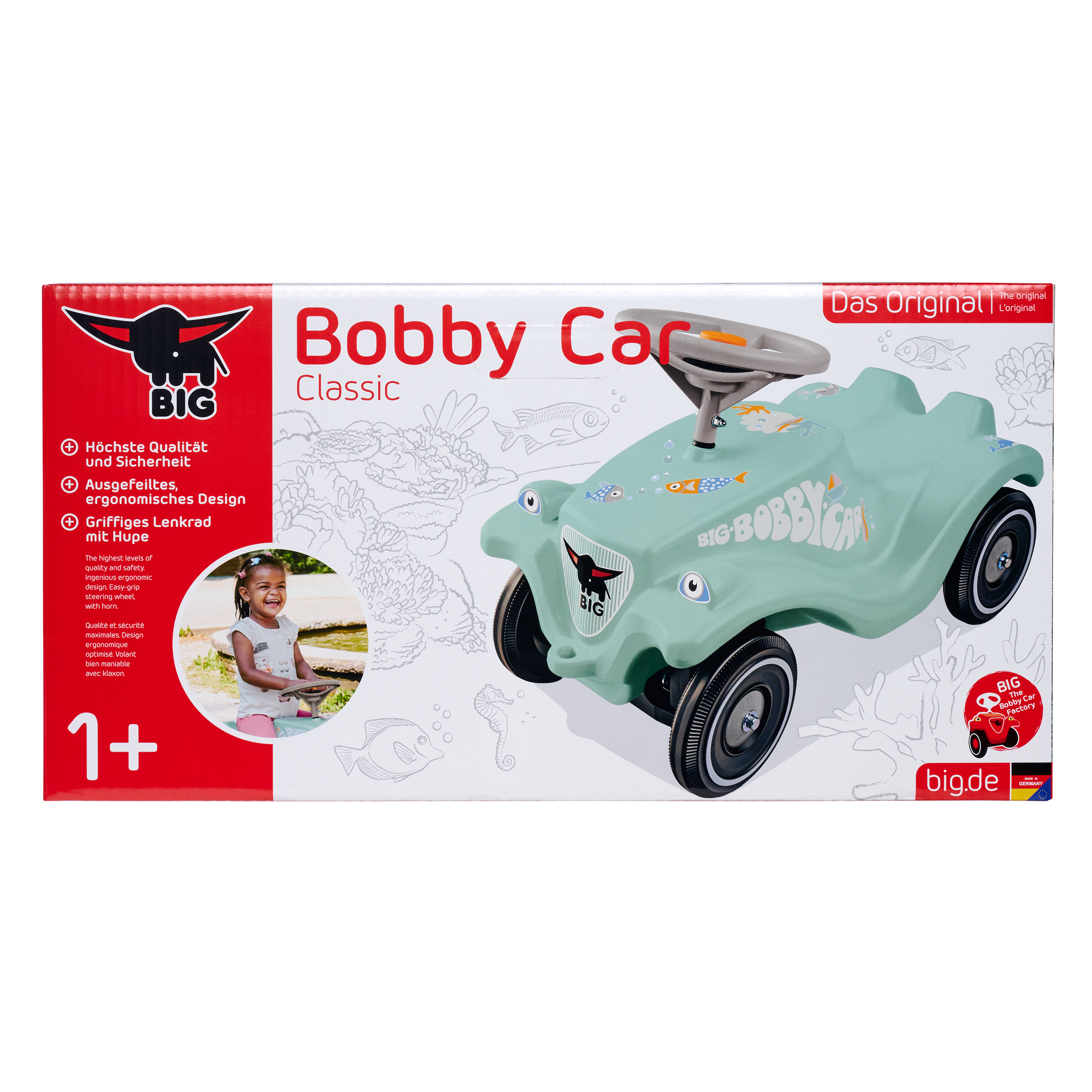 BIG  Jeździk Bobby Car Classic Miętowy Auto Popychacz Ocean Klakson 12m+