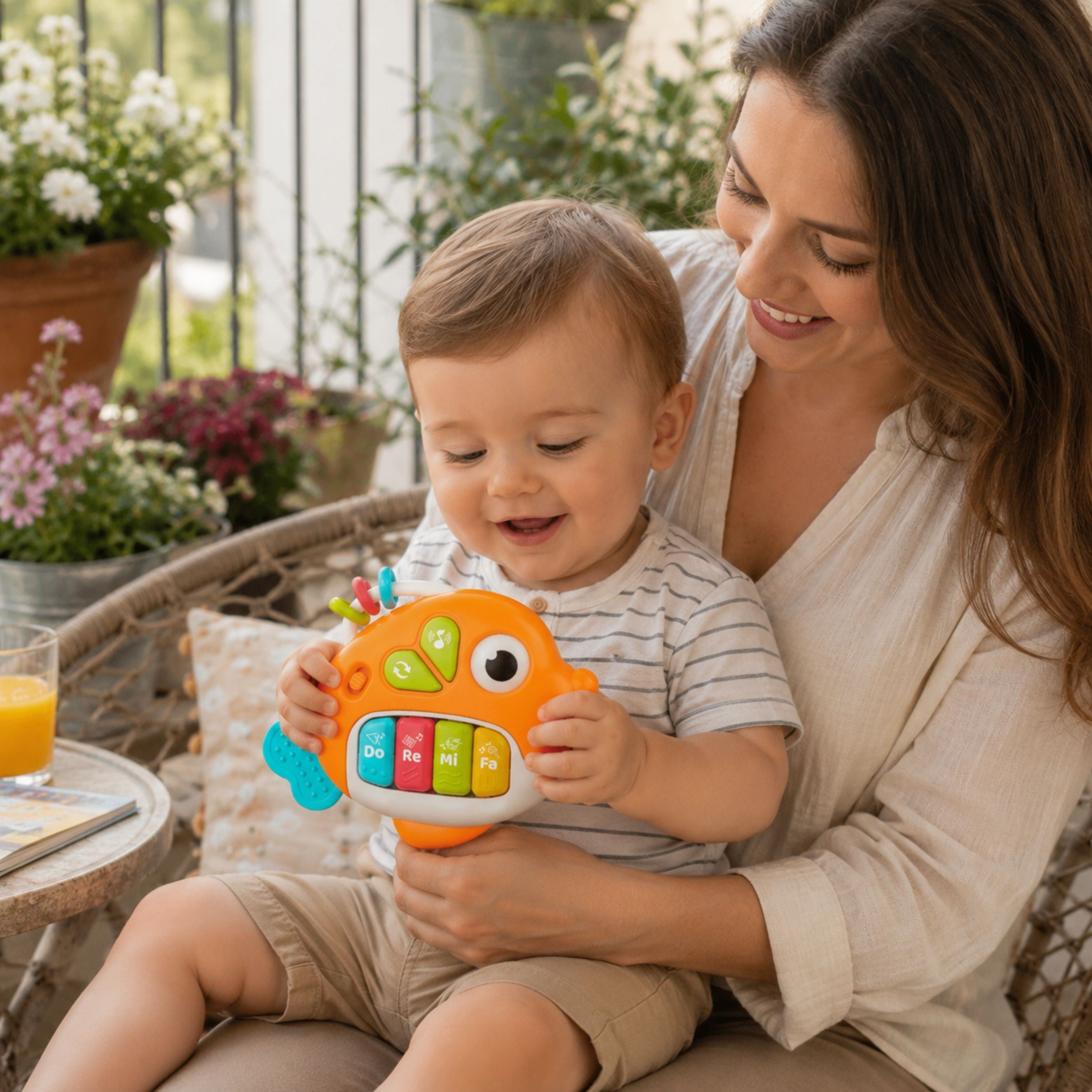 WOOPIE BABY Pianinko Interaktywne Rybka Organki Muzyczne Dźwięki Światło 18m+