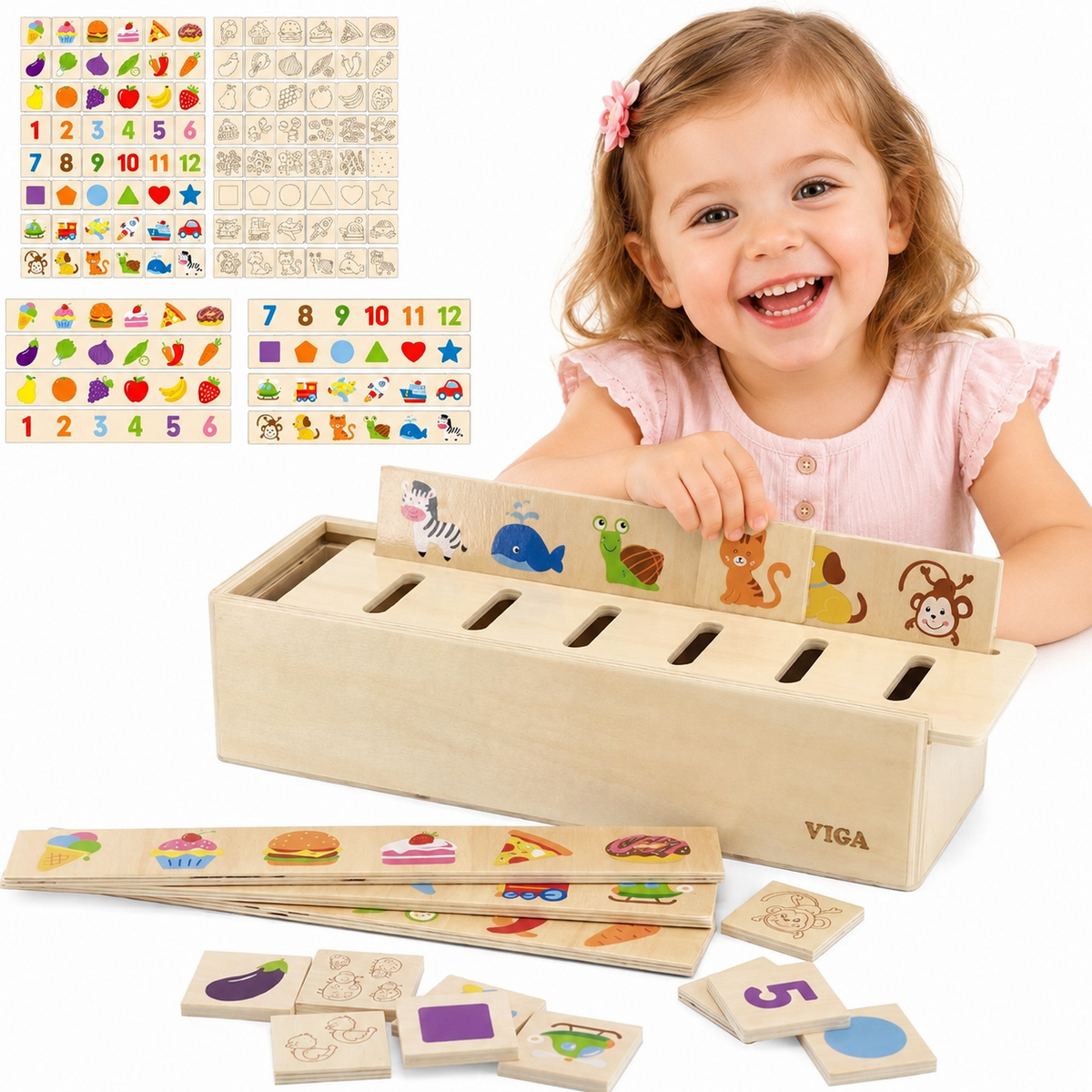 VIGA Drewniany Edukacyjny Sorter Gra Zwierzątka Owoce Warzywa Montessori
