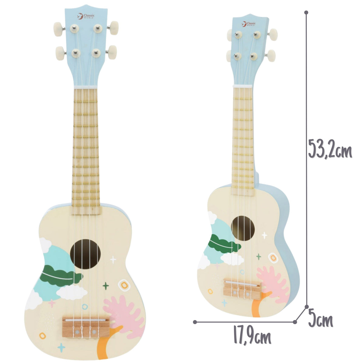 CLASSIC WORLD Drewniane Ukulele Gitara dla Dzieci Niebieskie