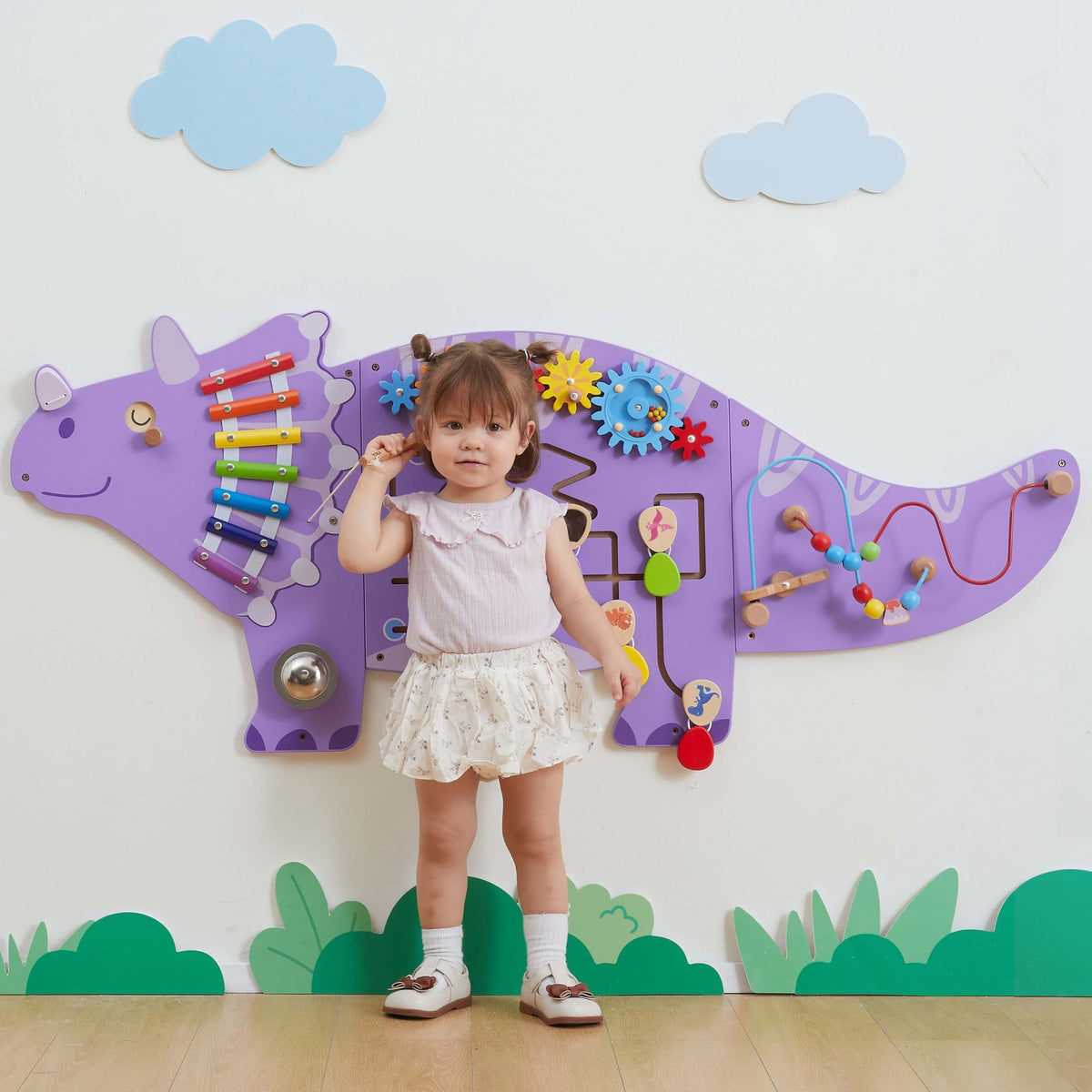 VIGA Drewniana Tablica Sensoryczna-Manipulacyjna EDU Triceratops