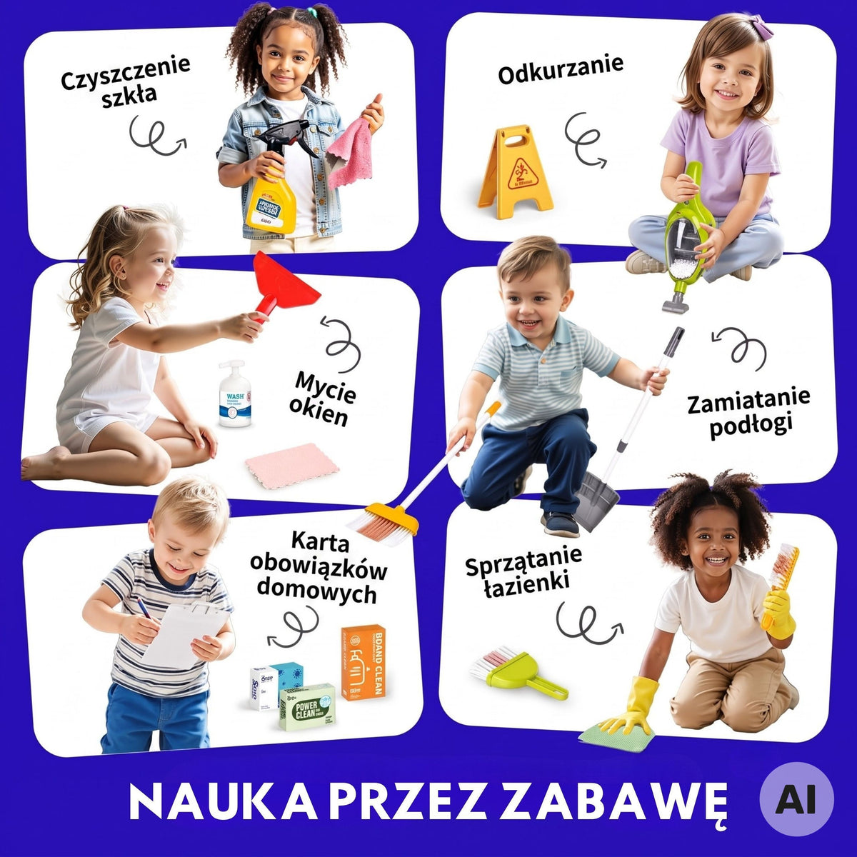 Woopie Zestaw Do Sprzątania Dla Dzieci Wózek Odkurzacz Akcesoria XXL 22 el