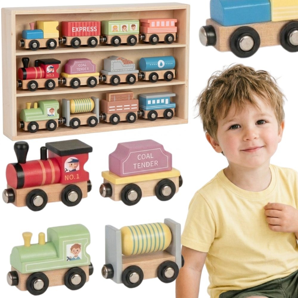 TOOKY TOY Drewniane Pojazdy Wagoniki na Magnes