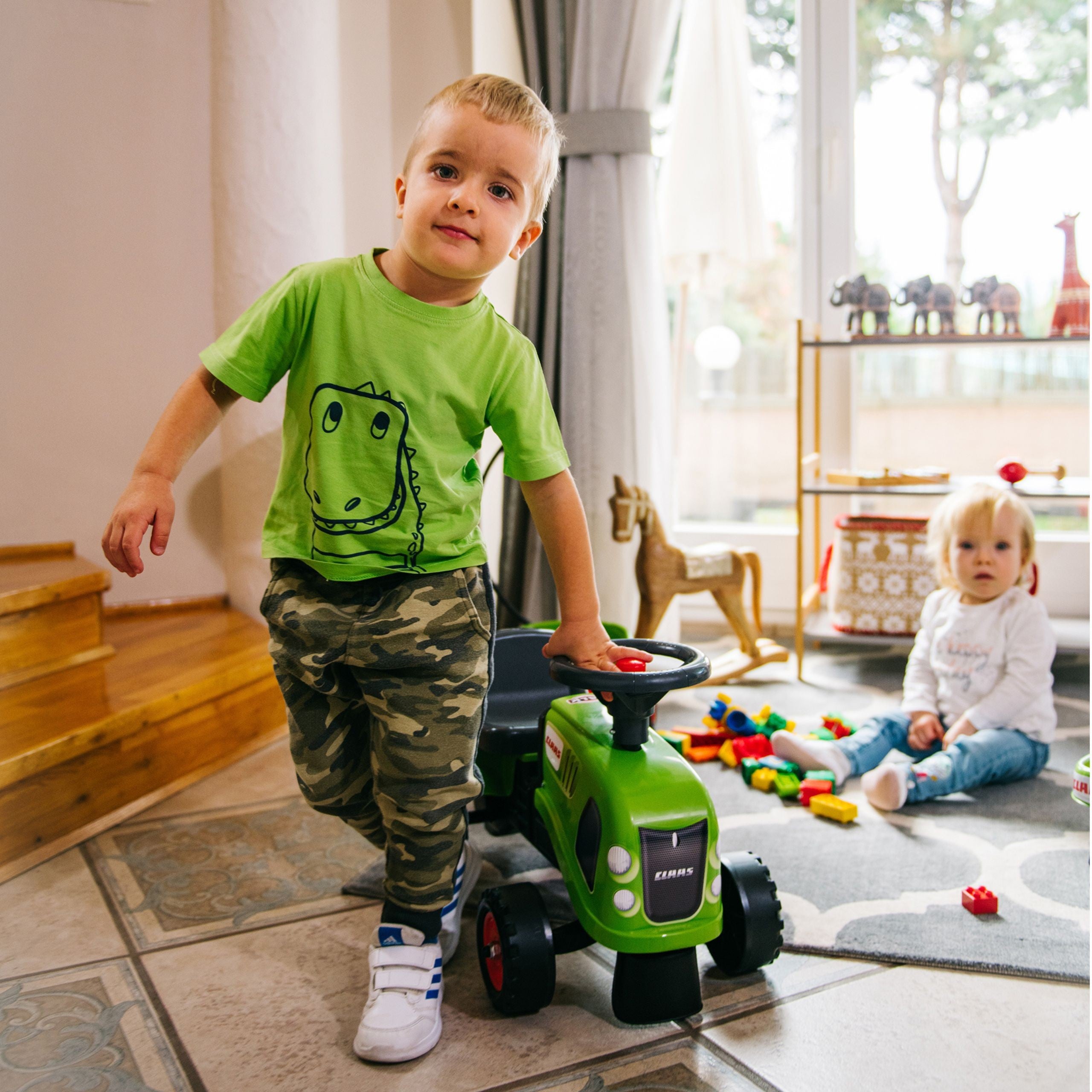 FALK Traktorek Baby Claas Zielony z Przyczepką + akc. od 1-3 lat