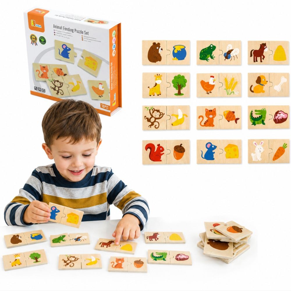 VIGA Drewniane Puzzle Nakarm Zwierzątko Co jedzą Zwierzęta Układanka