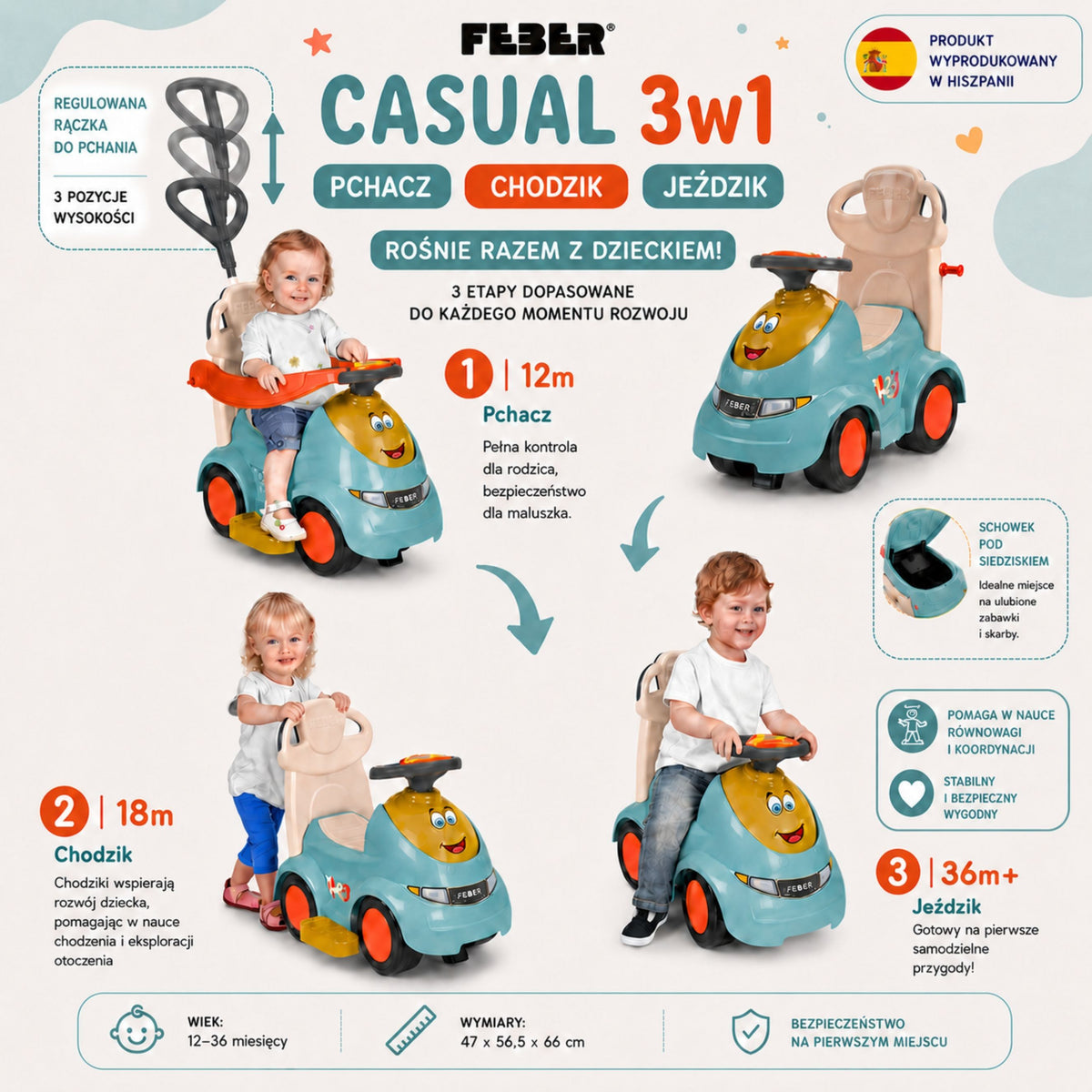 FEBER Jeździk Pchacz Bujak CASUAL PUSH N'GO Wielofunkcyjny 5w1
