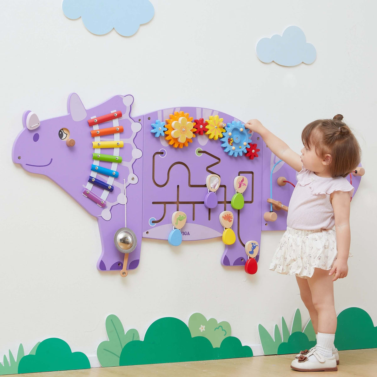VIGA Drewniana Tablica Sensoryczna-Manipulacyjna EDU Triceratops