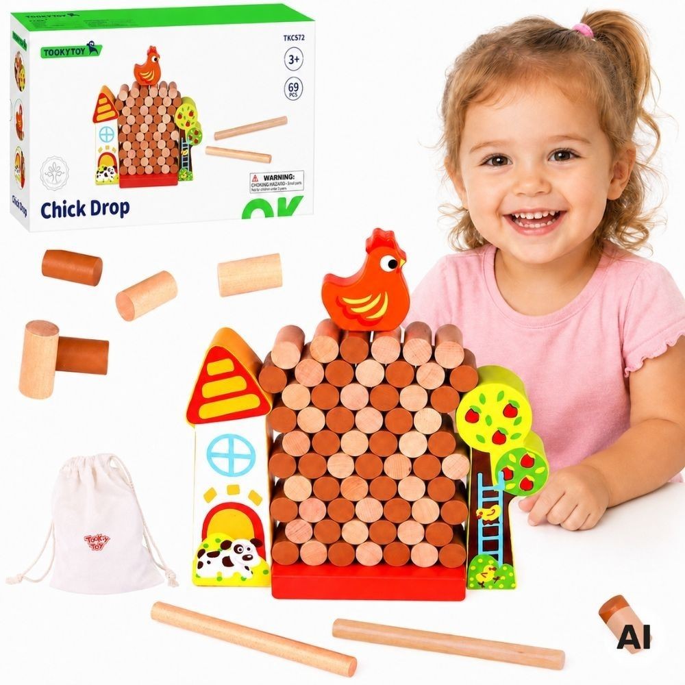 TOOKY TOY Gra Zręcznościowa Spadająca Kura Drewniana Farma