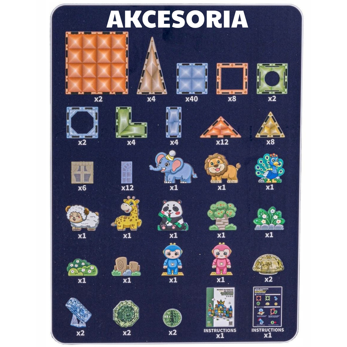 WOOPIE Klocki Magnetyczne Konstrukcyjne Świecące 3D Świat Zwierząt 124el.