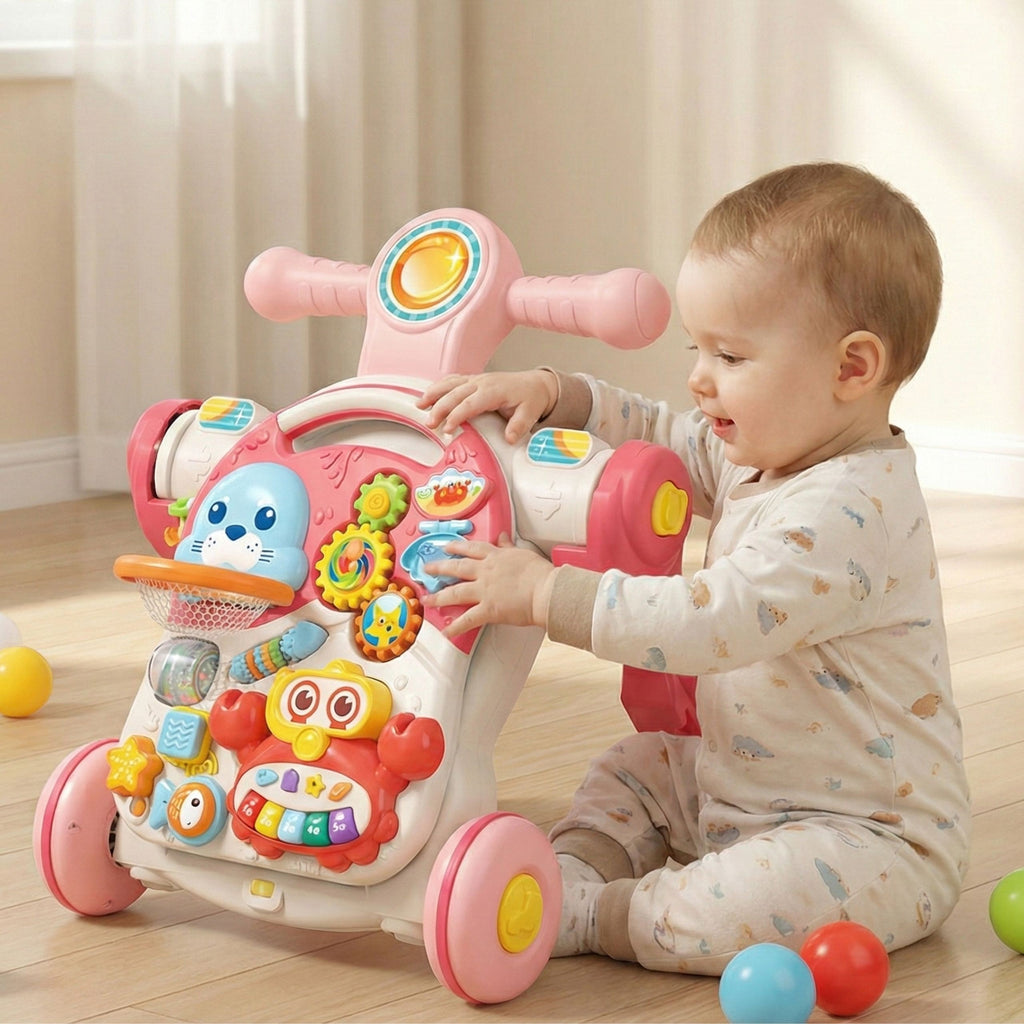 WOOPIE BABY Pchacz Chodzik Stolik Edukacyjny Hulajnoga Jeździk 4w1