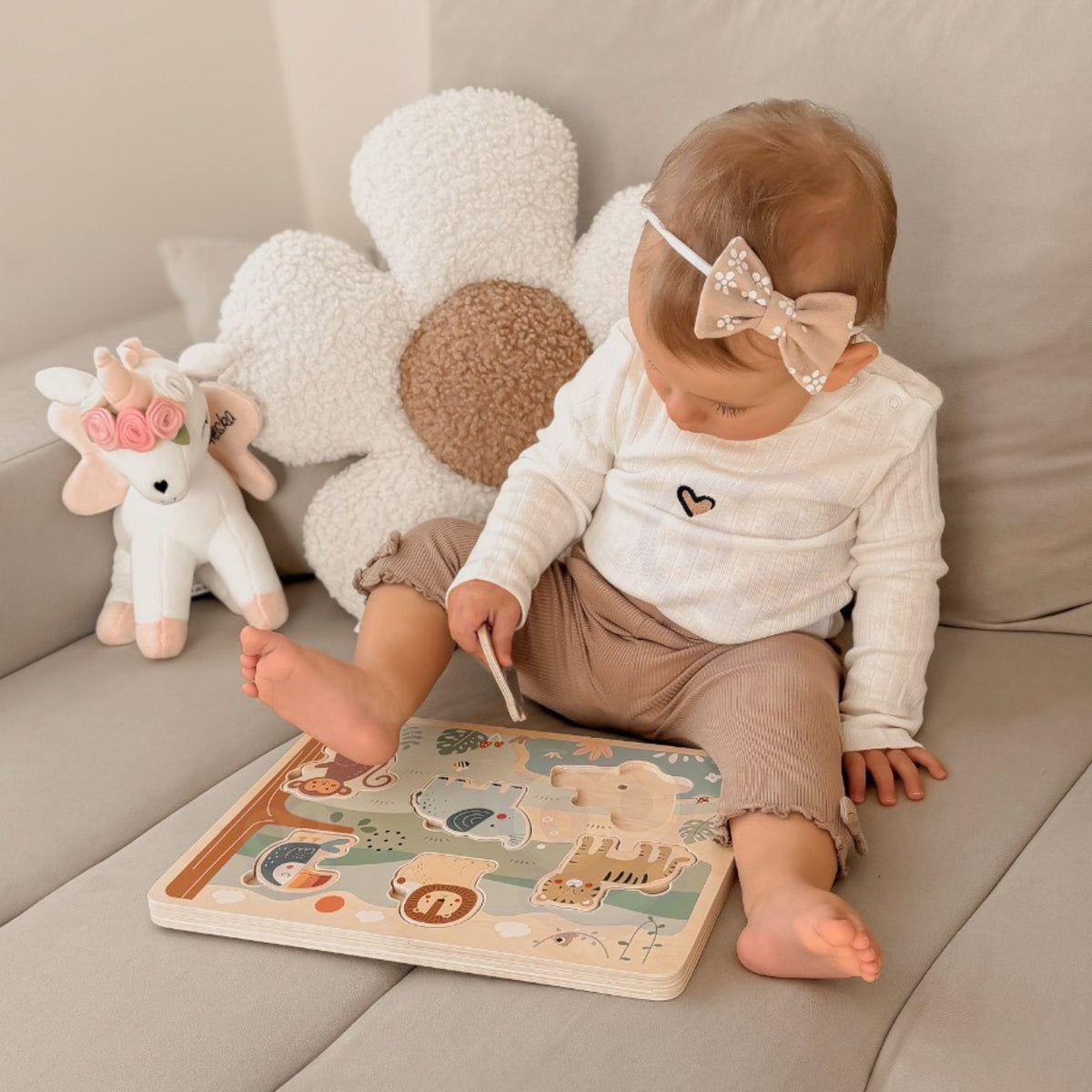 TOOKY TOY Drewniana Układanka Montessori Interaktywne Puzzle Dźwiękowe Dzikie Zwierzęta Safari