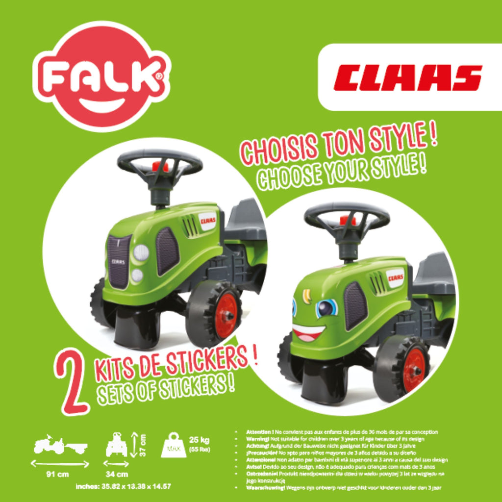 FALK Traktorek Baby Claas Zielony z Przyczepką + akc. od 1-3 lat