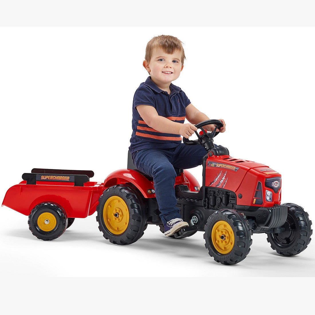 FALK Traktor na Pedały Supercharger z Przyczepą i Otwieraną Maską Czerwony 2-5 lat