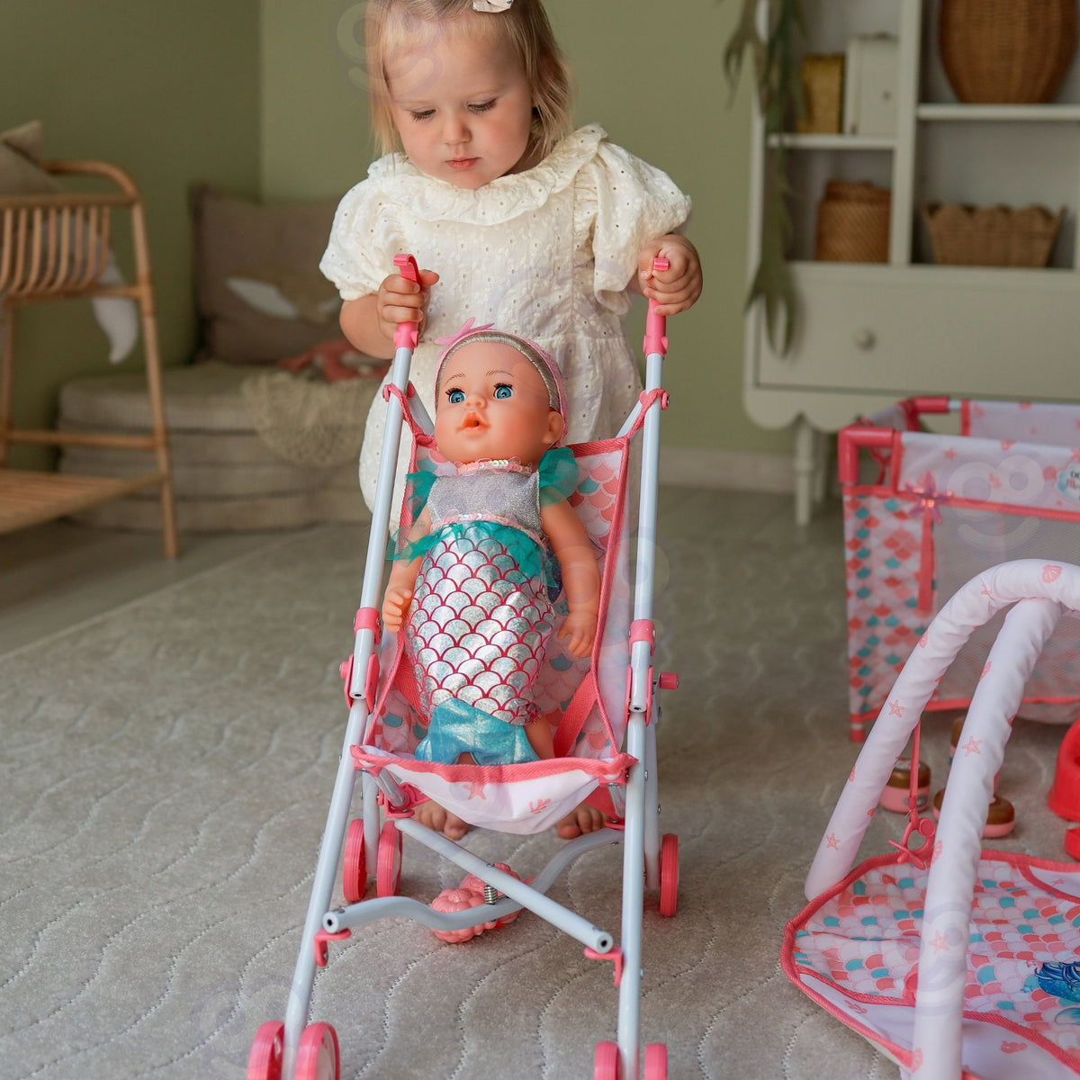 WOOPIE ROYAL Lalka Bobas 36 cm Syrenka Interaktywna Zestaw XXL Opiekunka 18w1