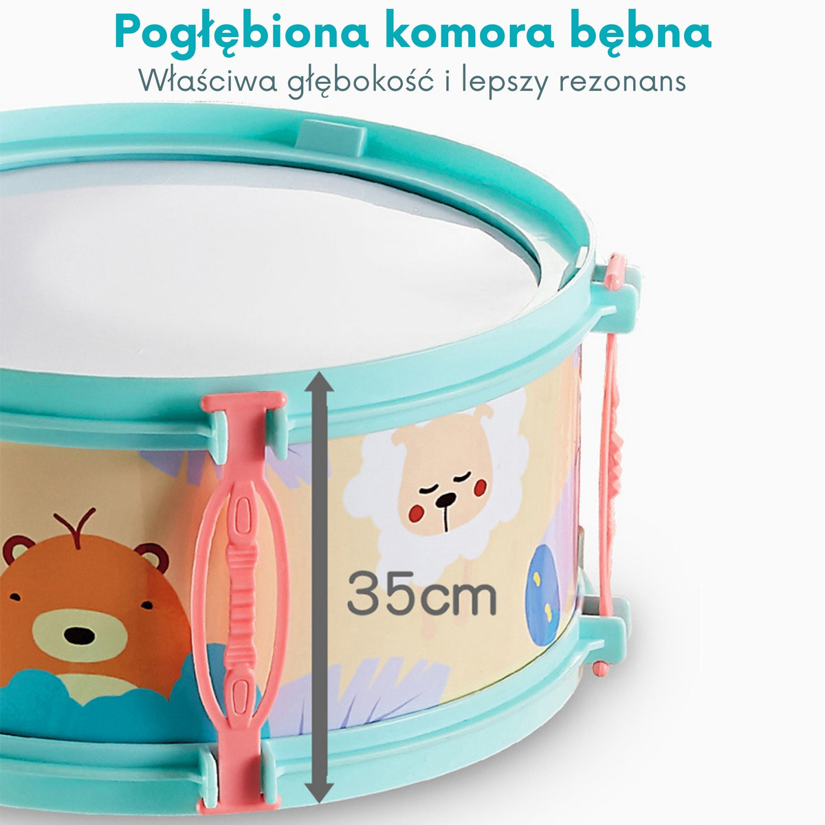 WOOPIE Perkusja Edukacyjna dla Dzieci 5 Bębnów 1 Talerz + Taboret z Motywem Zwierzątek