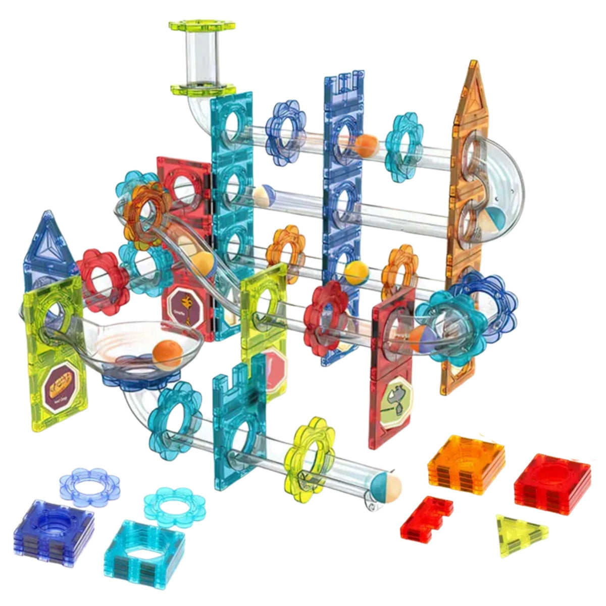 WOOPIE Klocki Magnetyczne Konstrukcyjne 3D Zestaw Edukacyjny Tor Kulkowy Kulodrom 113 el.